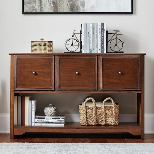 Lateral File Cabinet Three Drawer Walnut with Label Holders