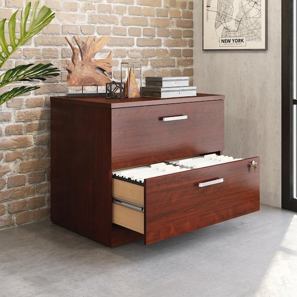 Lateral File Cabinet Traditional Cherry Finish Decorative Paneling