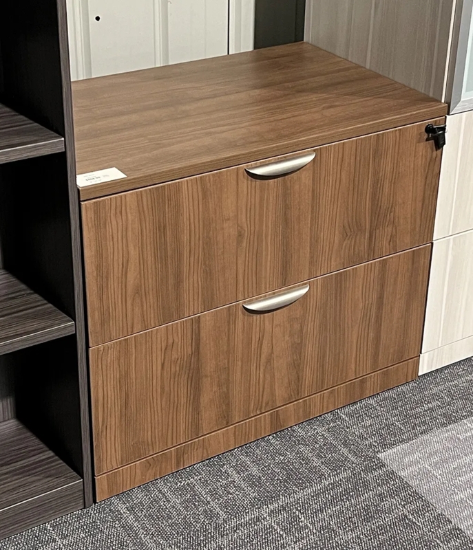 Lateral File Cabinet Two Drawer Locking Warm Wood Tone File Storage