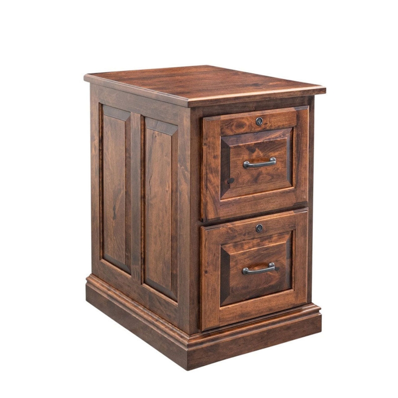 Lateral File Cabinet Warm Brown Wood Toned Black Metal Handles