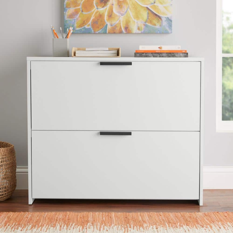 Lateral File Cabinet White Wide Silhouette 2-Drawer Minimalist Design