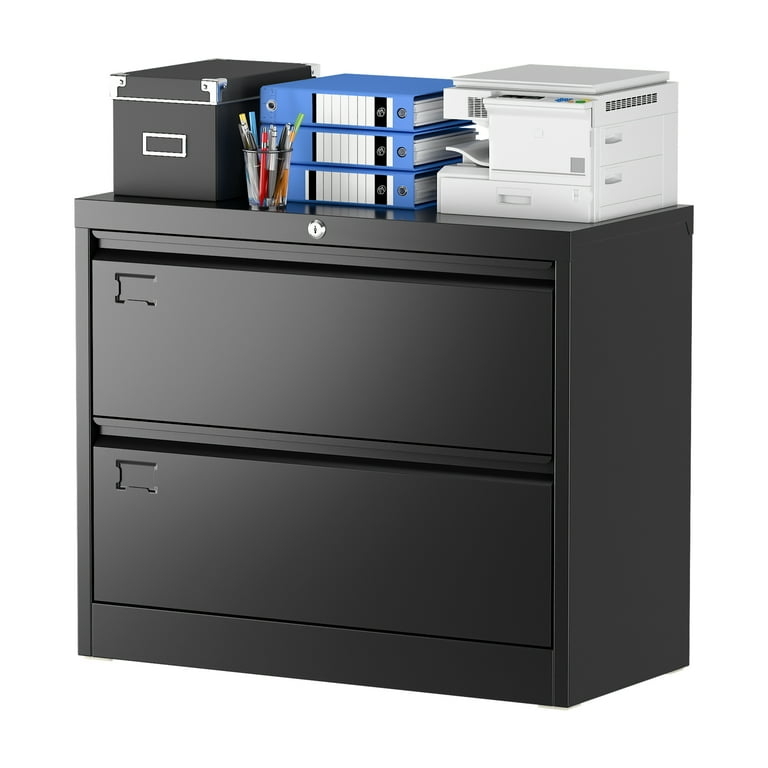 Lateral File Cabinet Wide Profile Matte Black Metal Minimalist