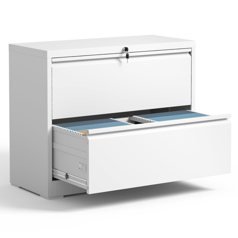 Lateral File Cabinet with Integrated Pulls, Two-Drawer Matte White Finish