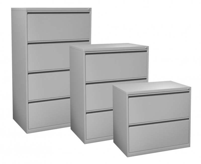 Lateral Filing Cabinet: Silver Brushed Metal Industrial Office Storage