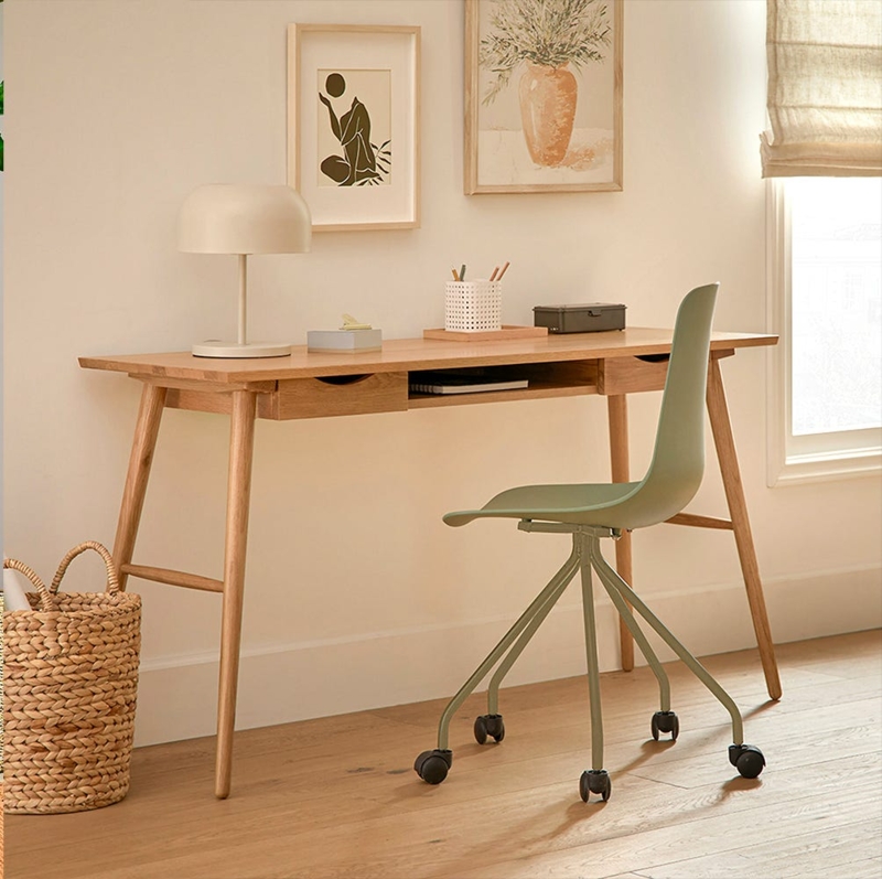 Leaning Ladder Desk with Tiered Shelving in White and Wood Tone