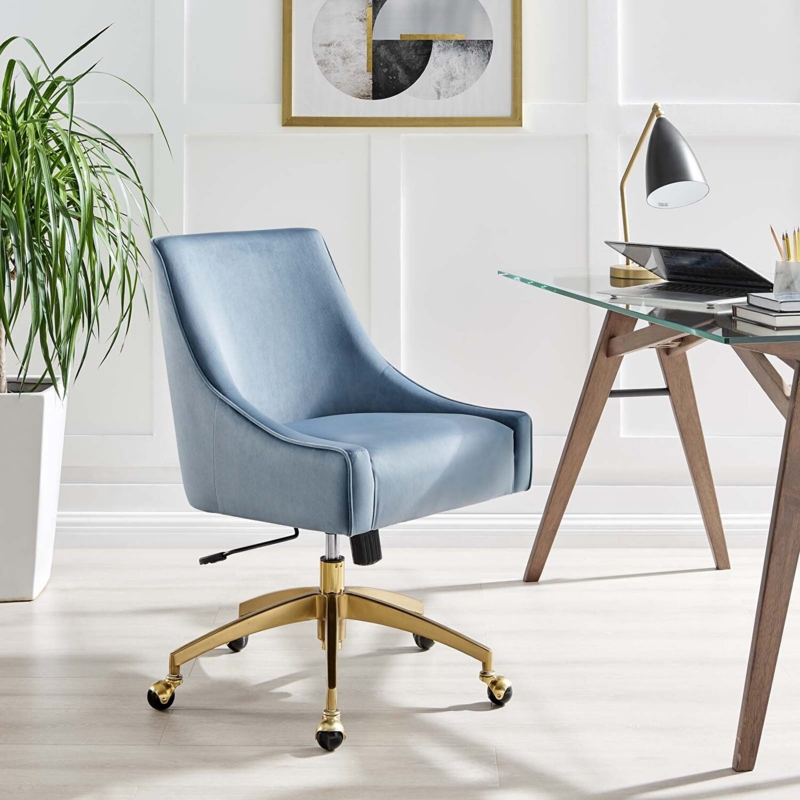 Light Blue Office Chair, Horizontal Channel Stitching Detail