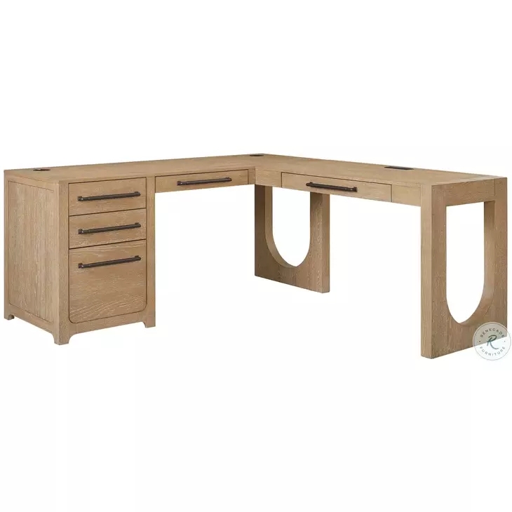 Light Wood L-Shaped Desk Open Return Slim Metal Legs Modern