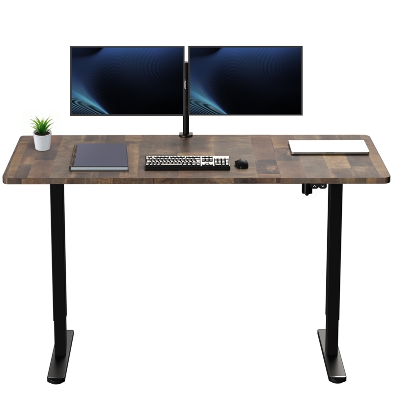 Light Wood Standing Desk with Black Frame & Dual Grommets