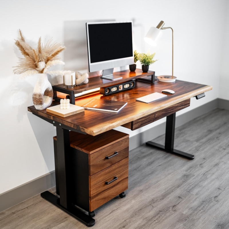 Live Edge Standing Desk with Drawers and Adjustable Height