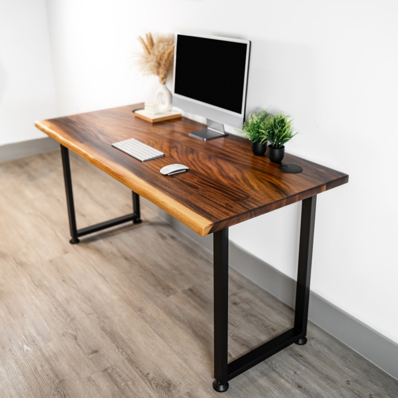 Live Edge Walnut Writing Desk with Single Drawer and Black Metal Legs