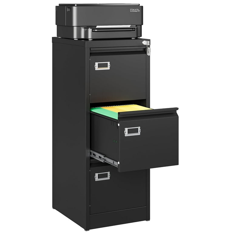 Locking Filing Cabinet Black Metal Three Drawer