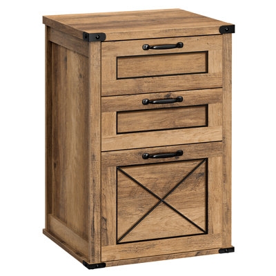 Locking Rolling File Cabinet with Medium Wood Finish