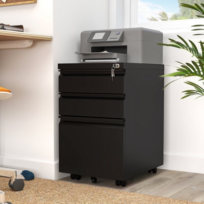 Locking White Mobile Filing Cabinet with Anti-Tip Wheel