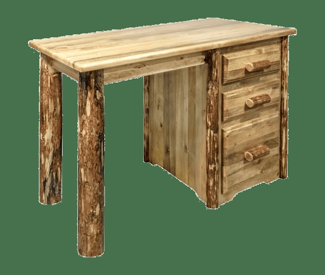 Log Desk Rustic Lodge with Skip Peeled Logs, Log Frame Construction, Three Drawers