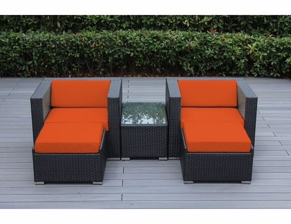 Low Profile Black Wicker Patio Set with Matching Ottomans