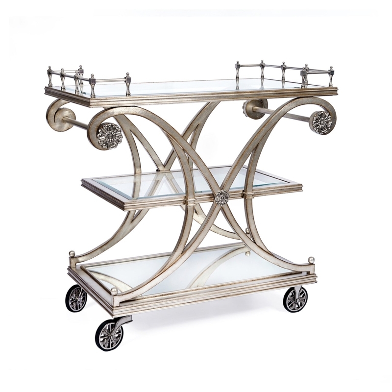 Luxury Bar Cart with Marbled Top and Polished Brass Handles