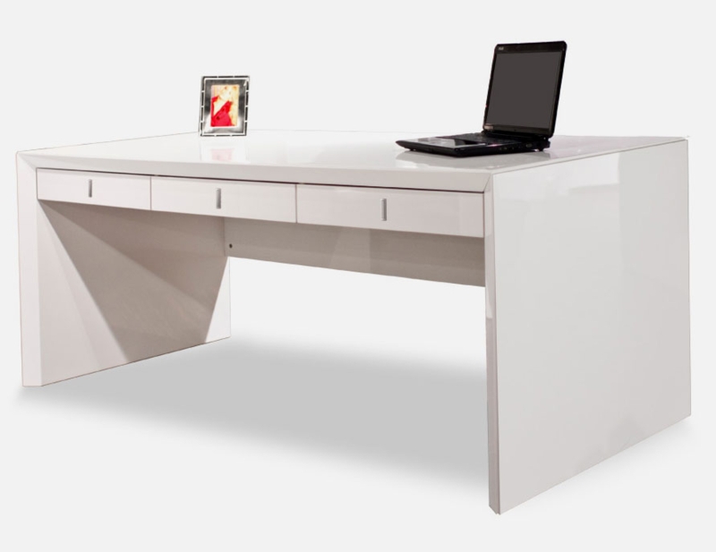 Luxury Executive Desk in Glossy White Lacquer with Integrated Return