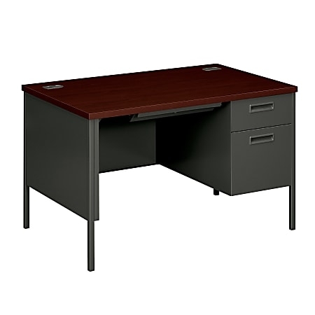 Mahogany and Charcoal Single Pedestal Desk with Two Drawers