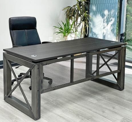 Manager Desk X-Shaped Supports Raw Metal Frame Rustic Office