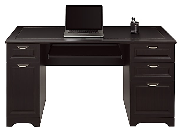 Manager's Computer Desk with Keyboard Tray and Cabinet Storage