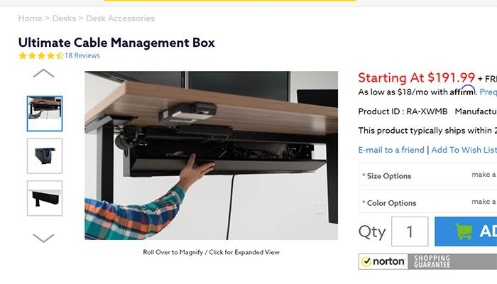 Matte Black Cable Management Box for Minimalist Desk Organization