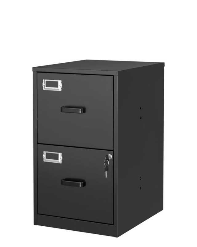 Matte Black Office Cabinet with Lock and Recessed Handles