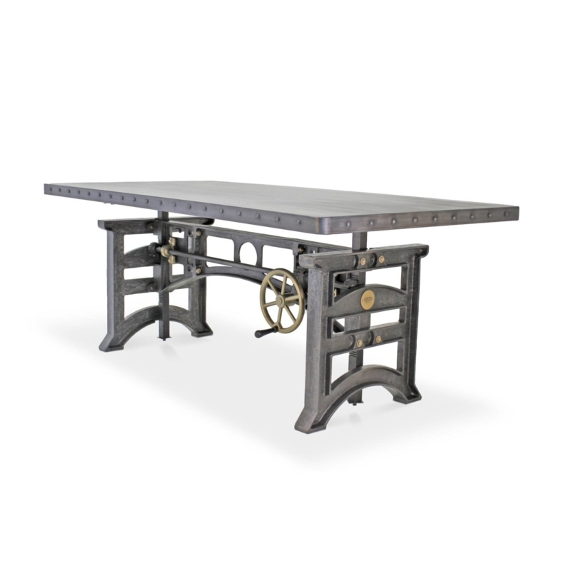 Mechanical Base Executive Desk, Steel Top, Cast Iron Hand-Crank Wheels