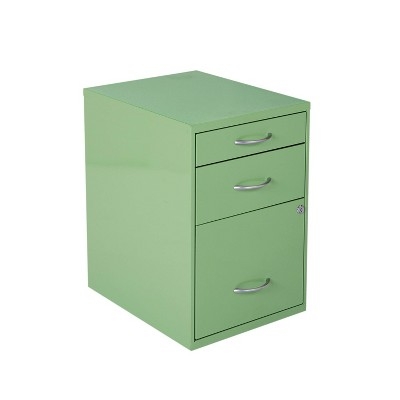 Metal File Cabinet Sage Green 3-Drawer Pedestal Recessed Pulls Matte
