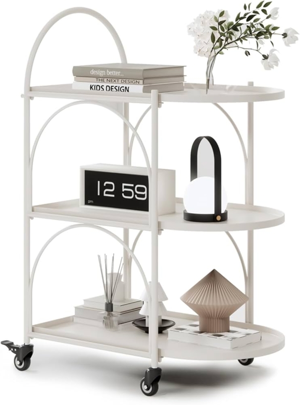 Metal Rolling Bar Cart with Three Tiers and Integrated Guard Rails
