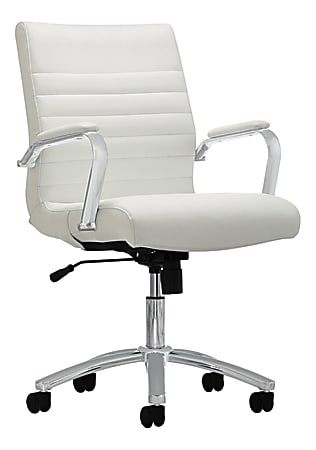 Mid Back Office Chair Horizontal Stitching Silver Frame White Padded