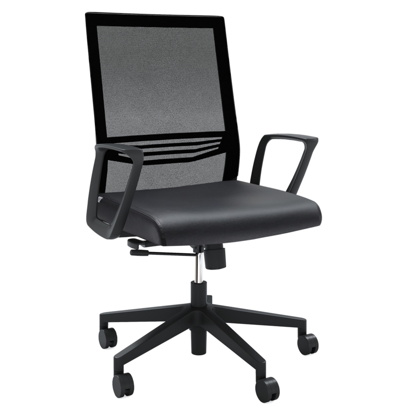 Mid-Back Office Chair with Fixed Loop Arms, Breathable Mesh, Monochromatic