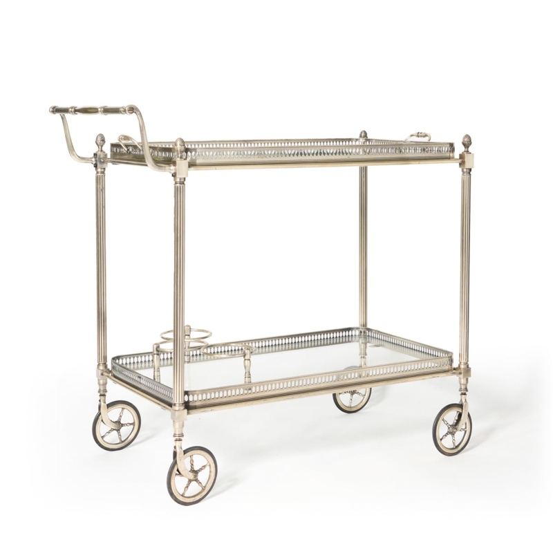 Mid-Century Bar Cart with Three-Tier Glass and Vintage Silhouette