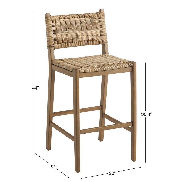 Mid-Century Barstool with Rattan Seat Insert and Acorn Wood Finish