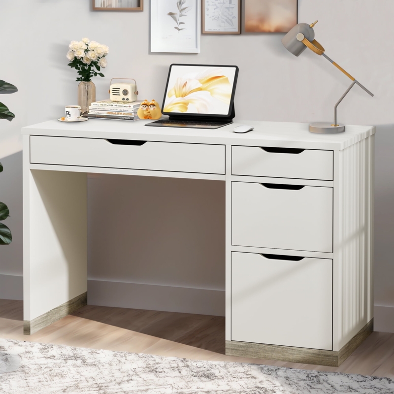 Mid-Century Desk featuring Splayed Wood Legs and Asymmetric Drawers