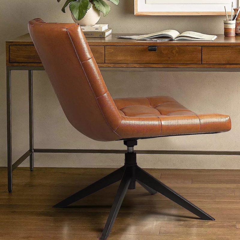 Mid-Century Modern Swivel Accent Chair Brown Faux Leather