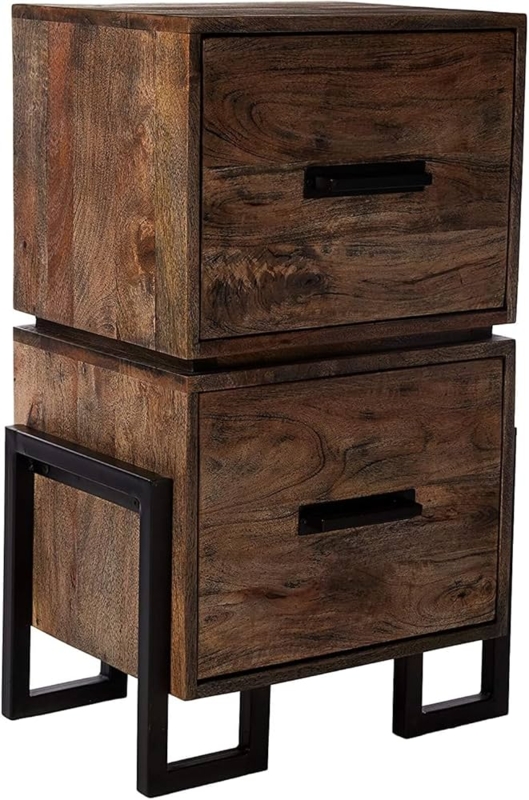 Mid-Century Modern Wooden File Cabinet on Tapered Iron Base