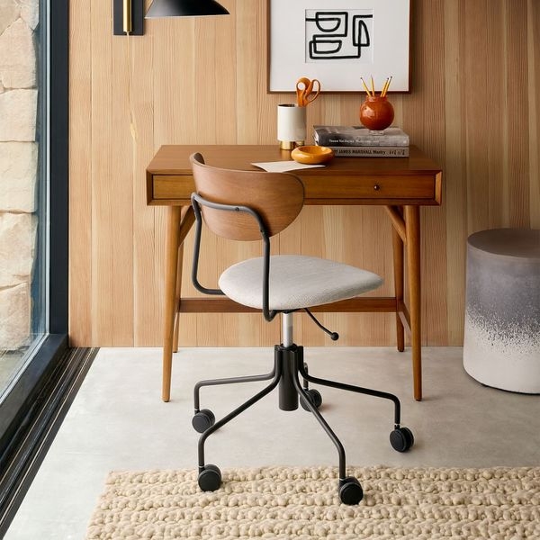 Mid-Century Modern Writing Desk in Acorn Finish with Three Drawers