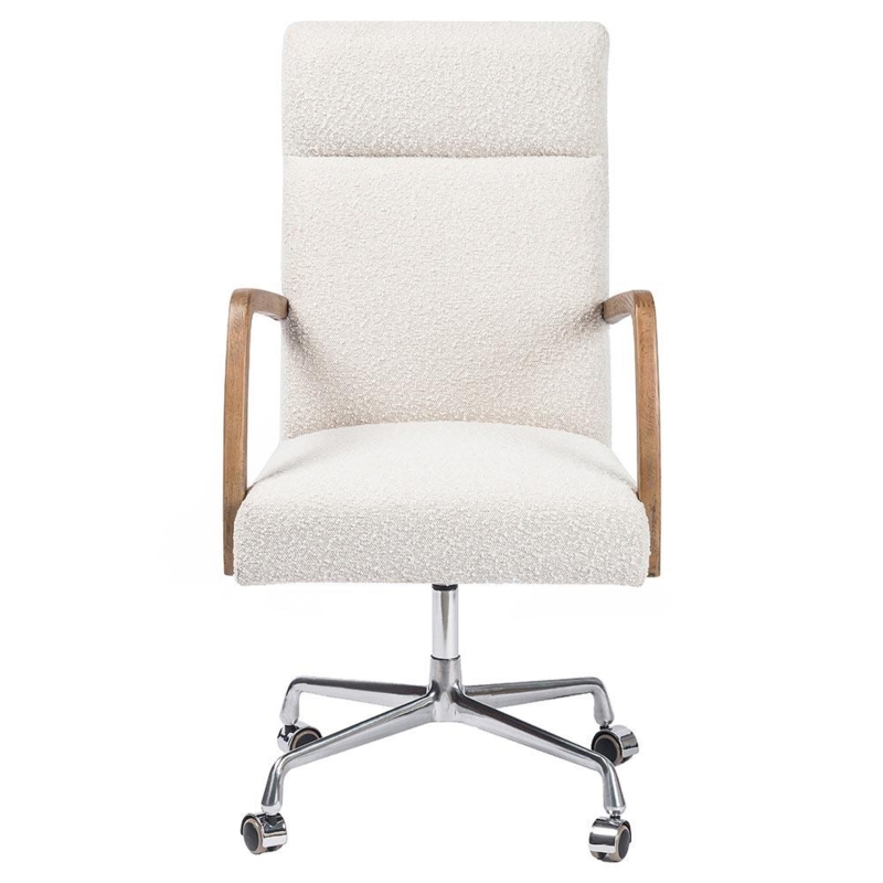 Mid-Century Office Chair, Cream Boucle Texture, Polished Silver Base