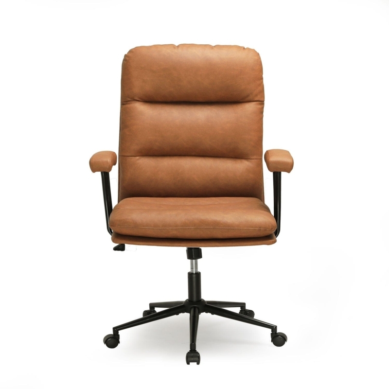 Mid-Century Office Chair featuring Bentwood Shell and Cognac Upholstery