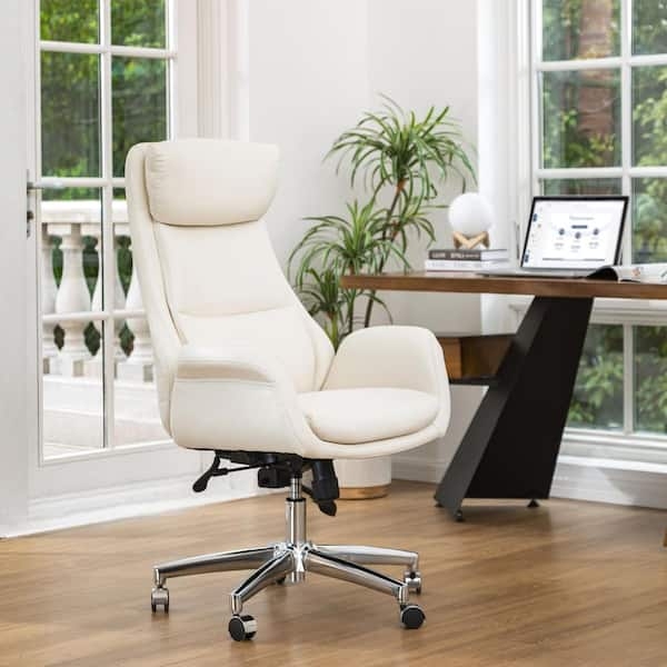 Mid-Century Office Chair with Wood-Toned Shell & Leatherette Upholstery
