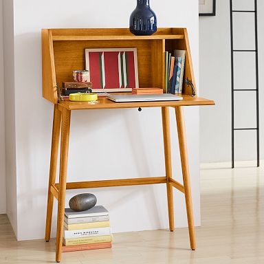 Mid-Century Secretary Desk Flip-Down Top Warm Brown Finish