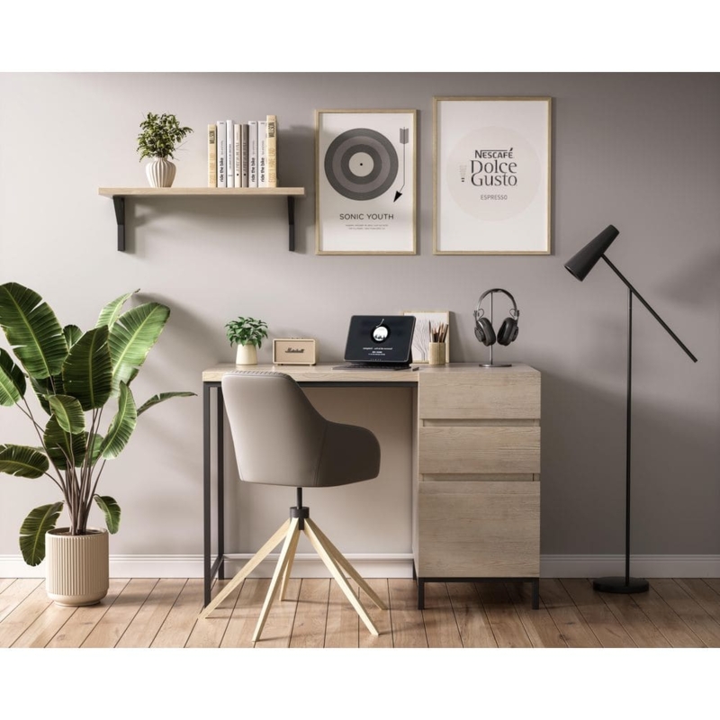 Mid-Century Writing Desk with Three Drawers and Round Knobs