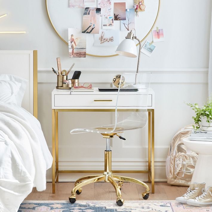 Mini Writing Desk with Gold Hardware accents, Minimalist Desk