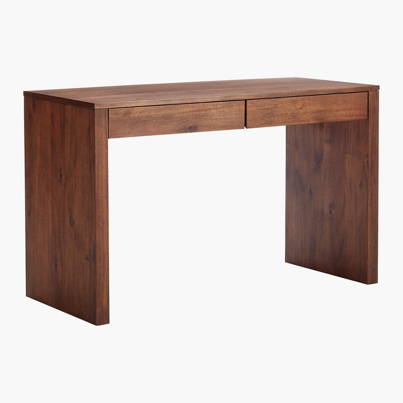 Minimalist Acacia Wood Desk Slim Profile Integrated Pulls Two Drawers