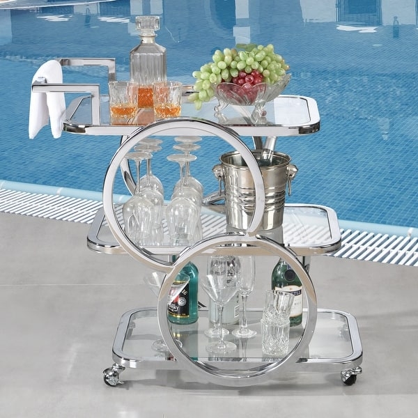 Minimalist Bar Cart with Polished Chrome and Glass Shelves