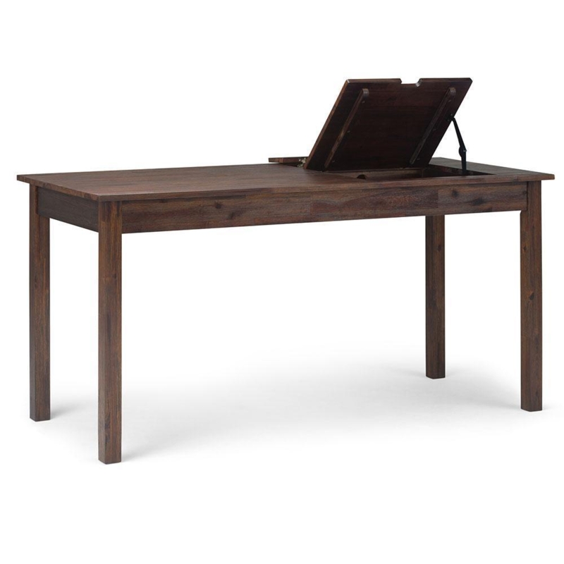 Minimalist Charcoal Brown Desk Distressed Matte Finish Tapered Legs