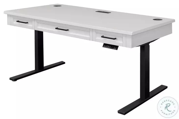 Minimalist Electric Standing Desk with Dual Grommets and All-White Finish