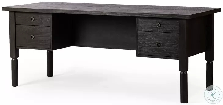 Minimalist Four Drawer Writing Desk with Sled Base and Metal Pulls