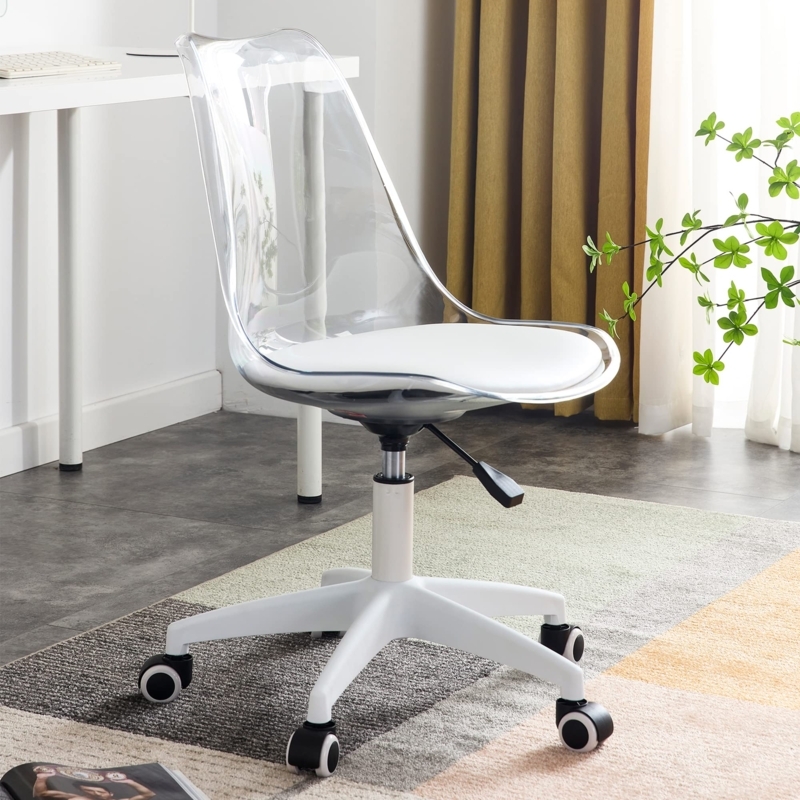 Minimalist Home Office Ghost Chair, Transparent Seat and Adjustable Height