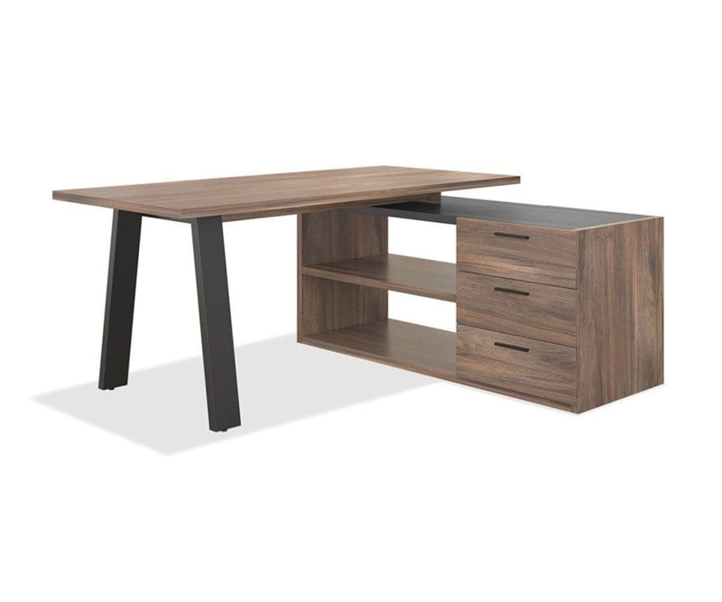 Minimalist L-Shaped Office Desk with Reversible Return & Walnut Finish